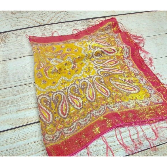 Women Scarf Soft Silky Shawl Wrap Paisley Stole Head Cover Veil Gold Pink Gift - Picture 1 of 12